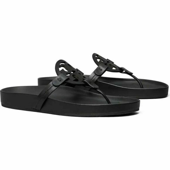 ❤️ NIB Tory Burch Miller Cloud Leather Thong Sandal BLACK US 7 7.5 8 8.5 9 9.5